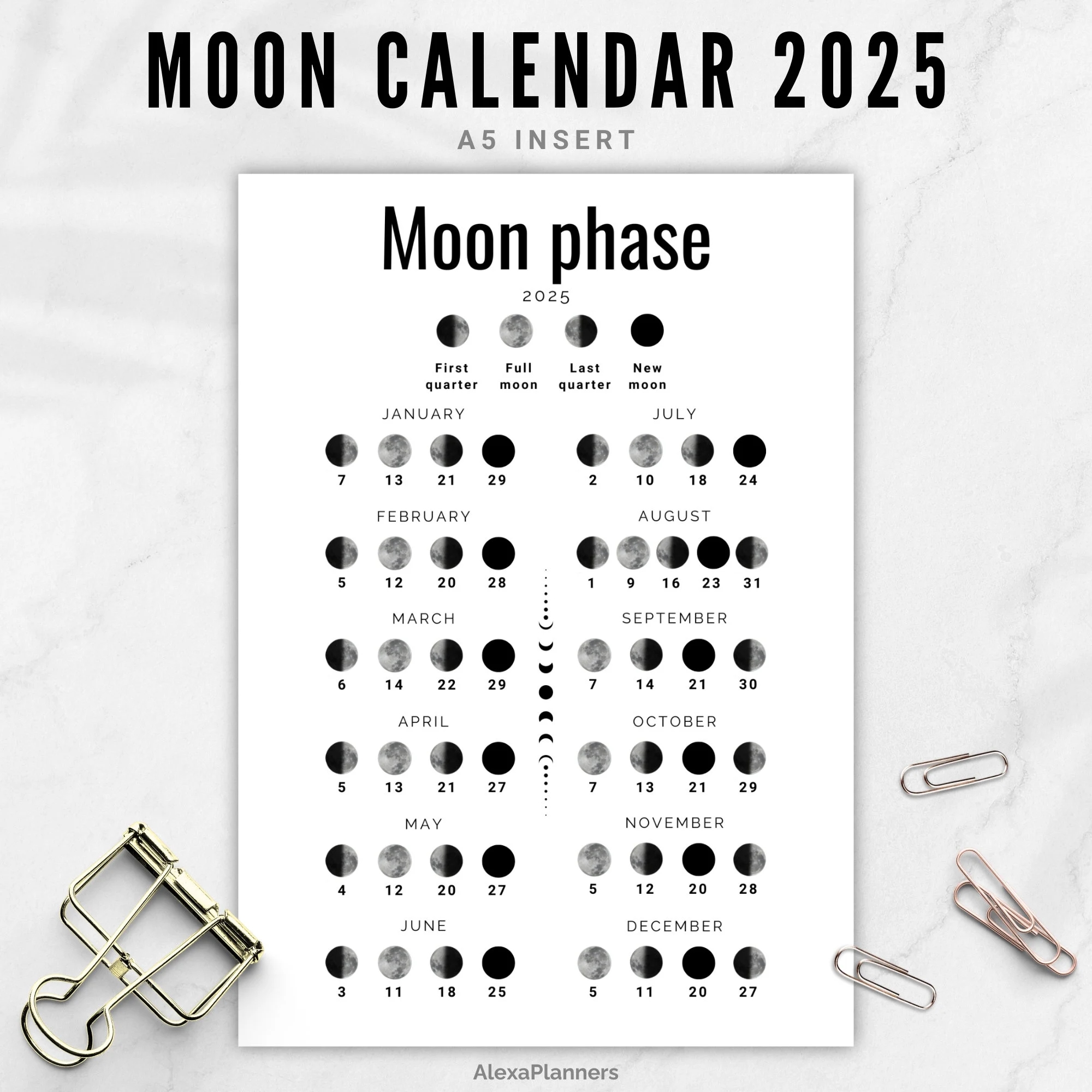Printable Calendar 2025 With Moon Phrases