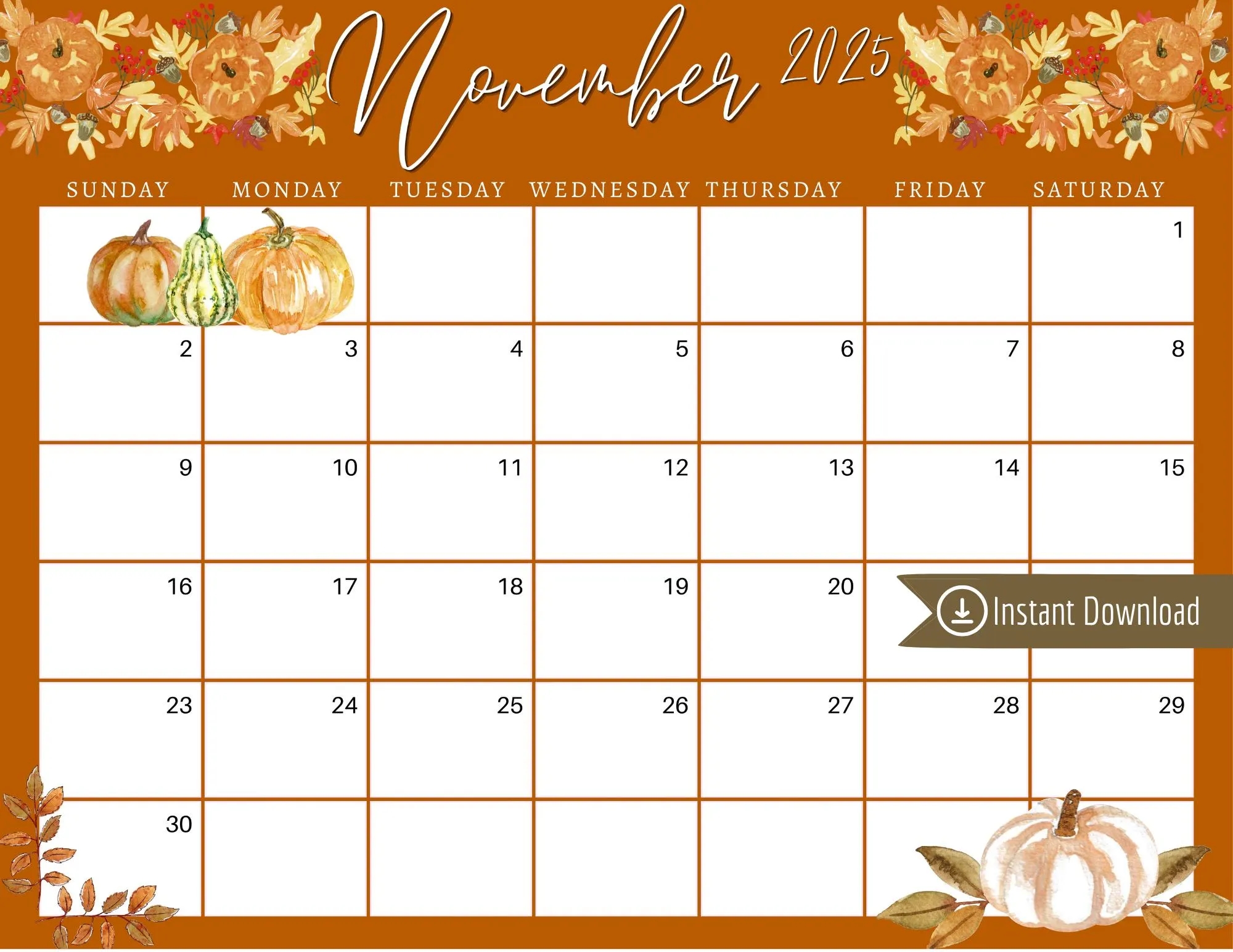 Printable Free November 2025 Calendar
