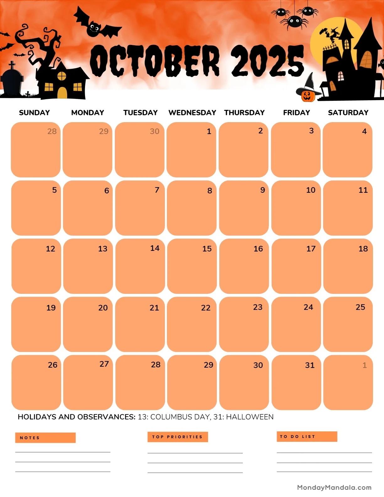 Printable Calendar Vertical Oct