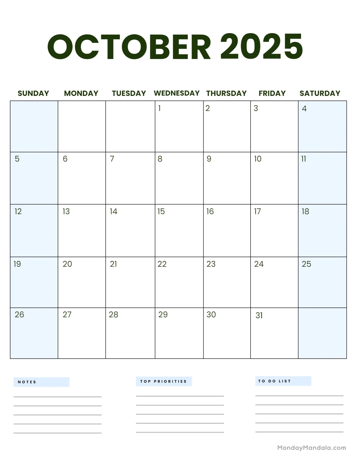 October 2025 Calendar 52 Free PDF Printables 