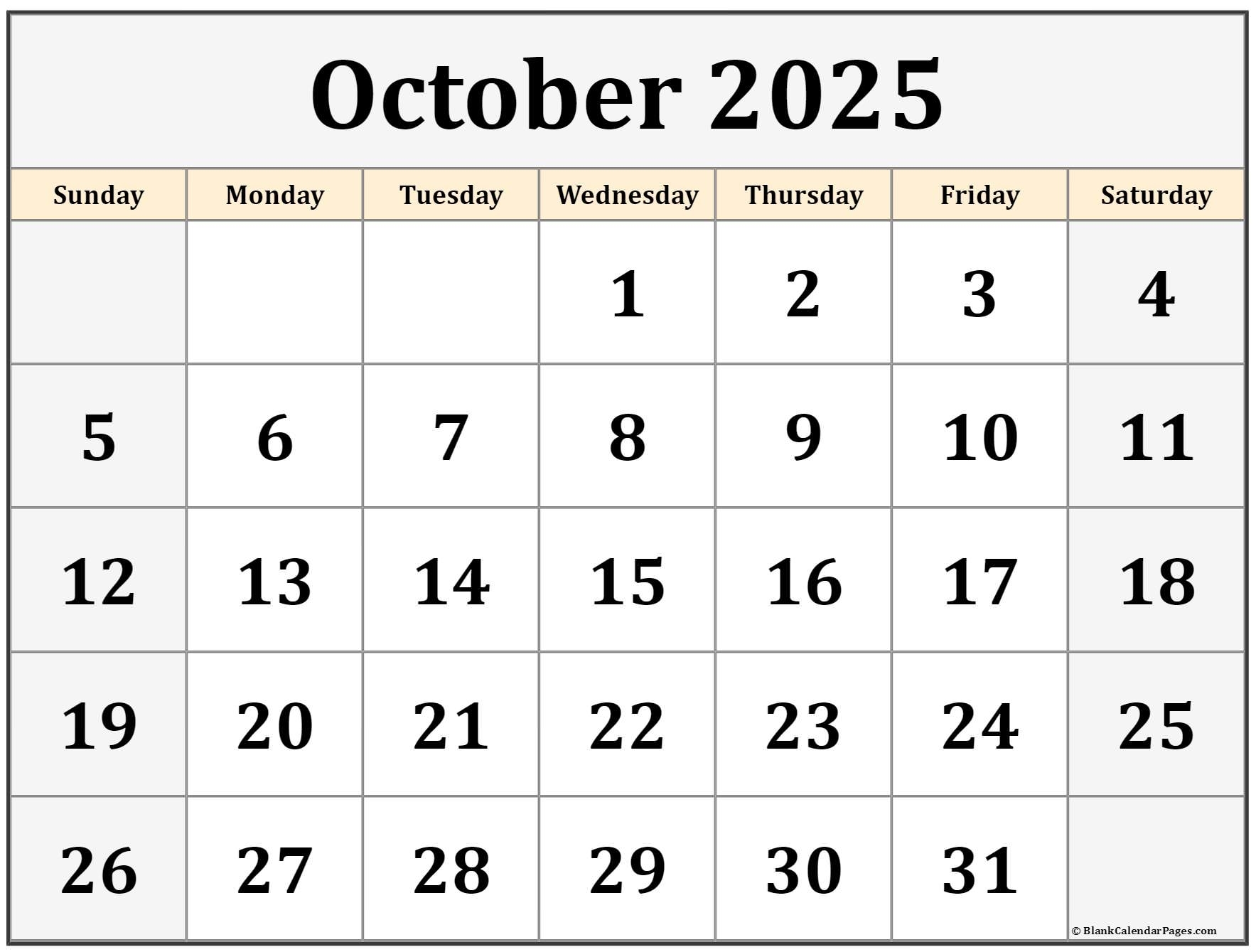 October 2025 Calendar Free Printable Calendars