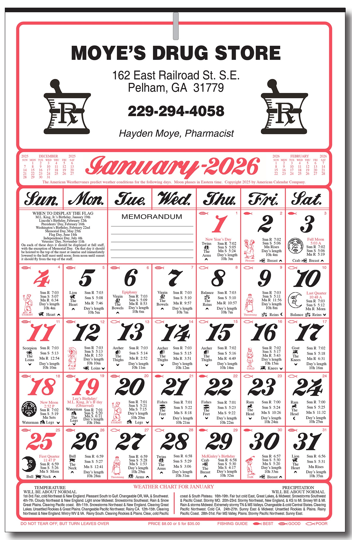 Original Almanac Calendar For Farmers Gardening Fishing Tips