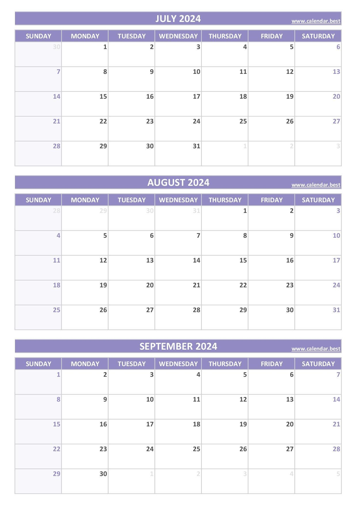 printable 3rd quarter 2024 calendar