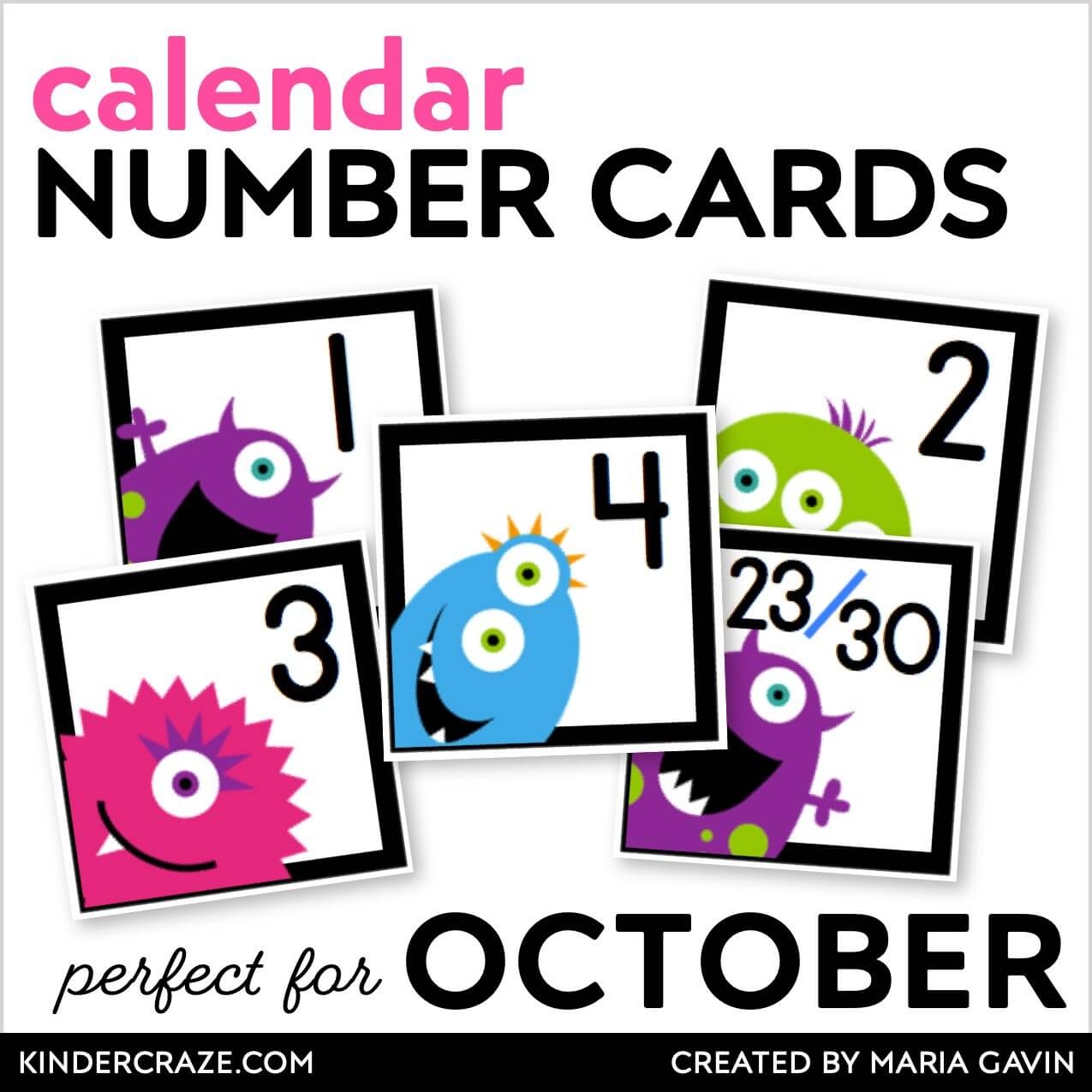 Printable Calendar Numbers For Entire Year BUNDLE Kinder Craze