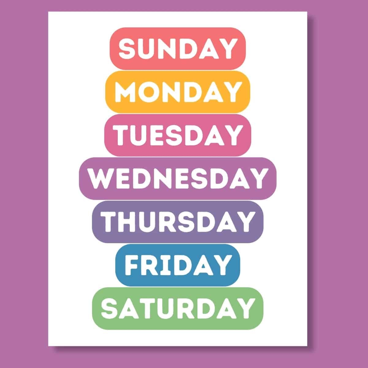 Days Of The Week Printables For Calendar