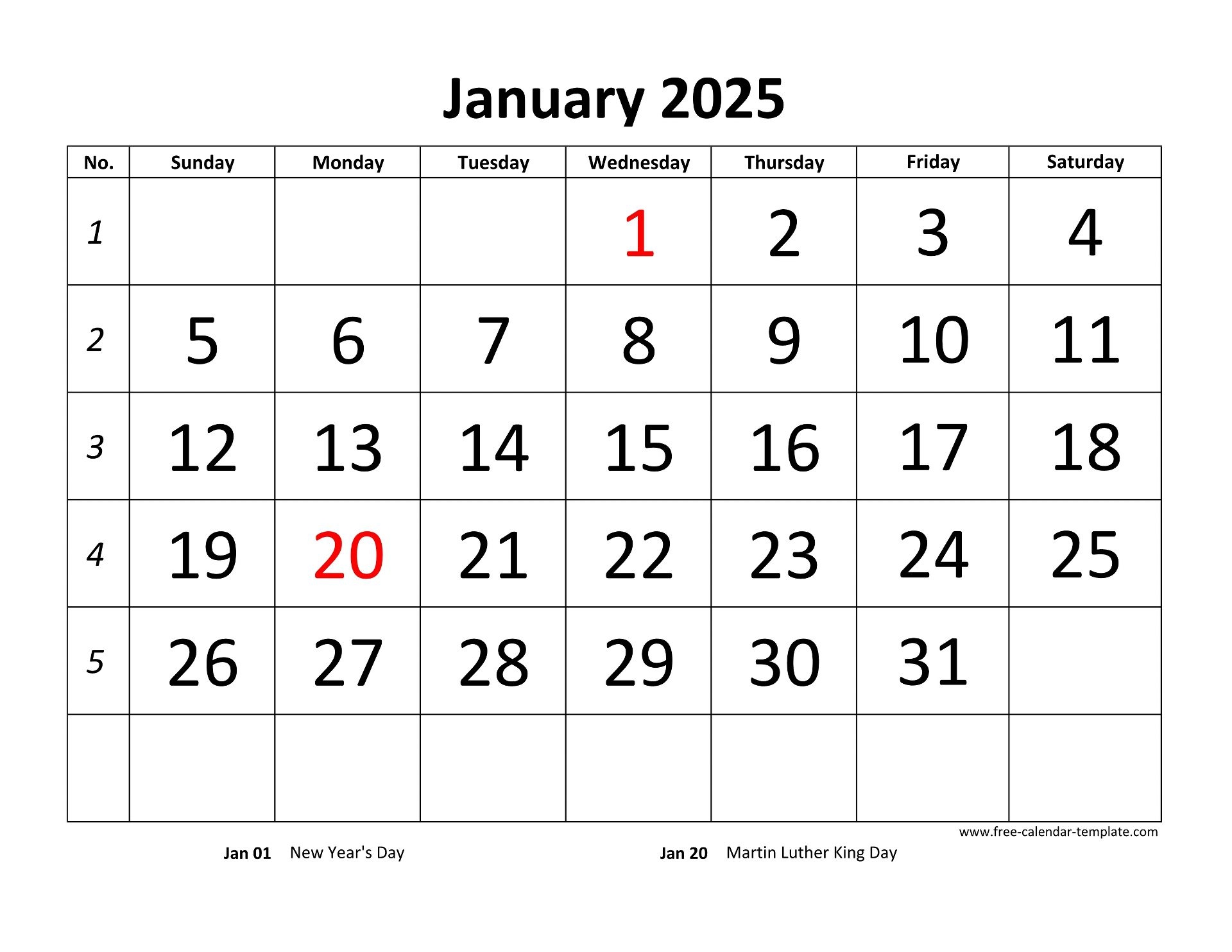 Free Printable 12 Month 2025 Calendar