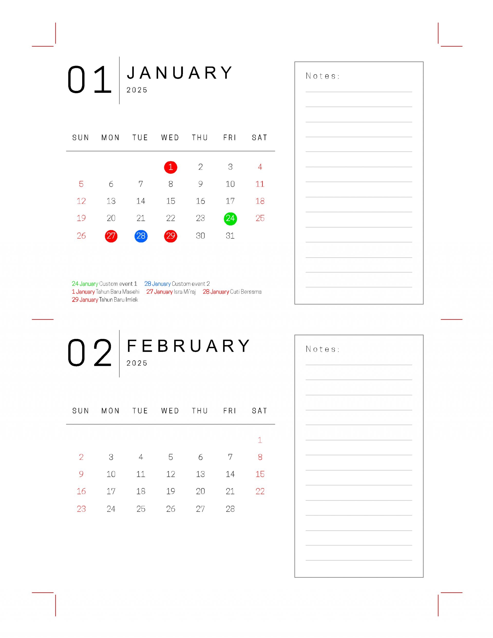 Printable Simple Minimalist Corporate Desk Calendar With Planner Layout