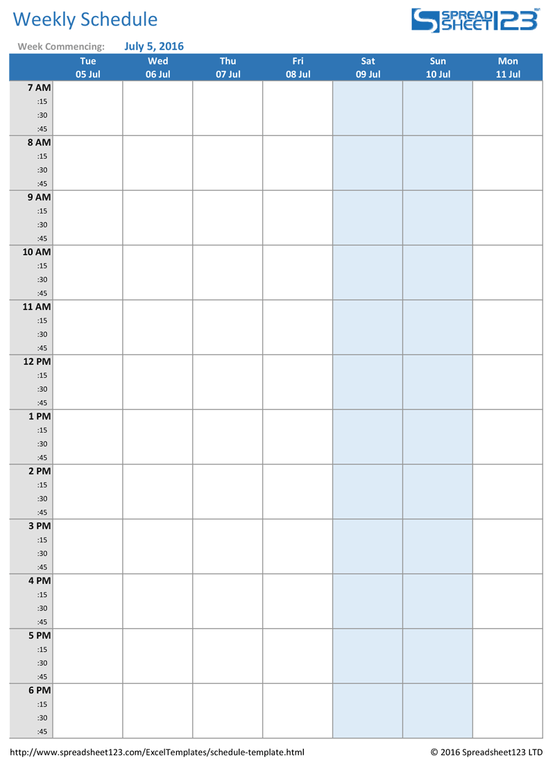 Printable Weekly Calendar Template With Time Slots