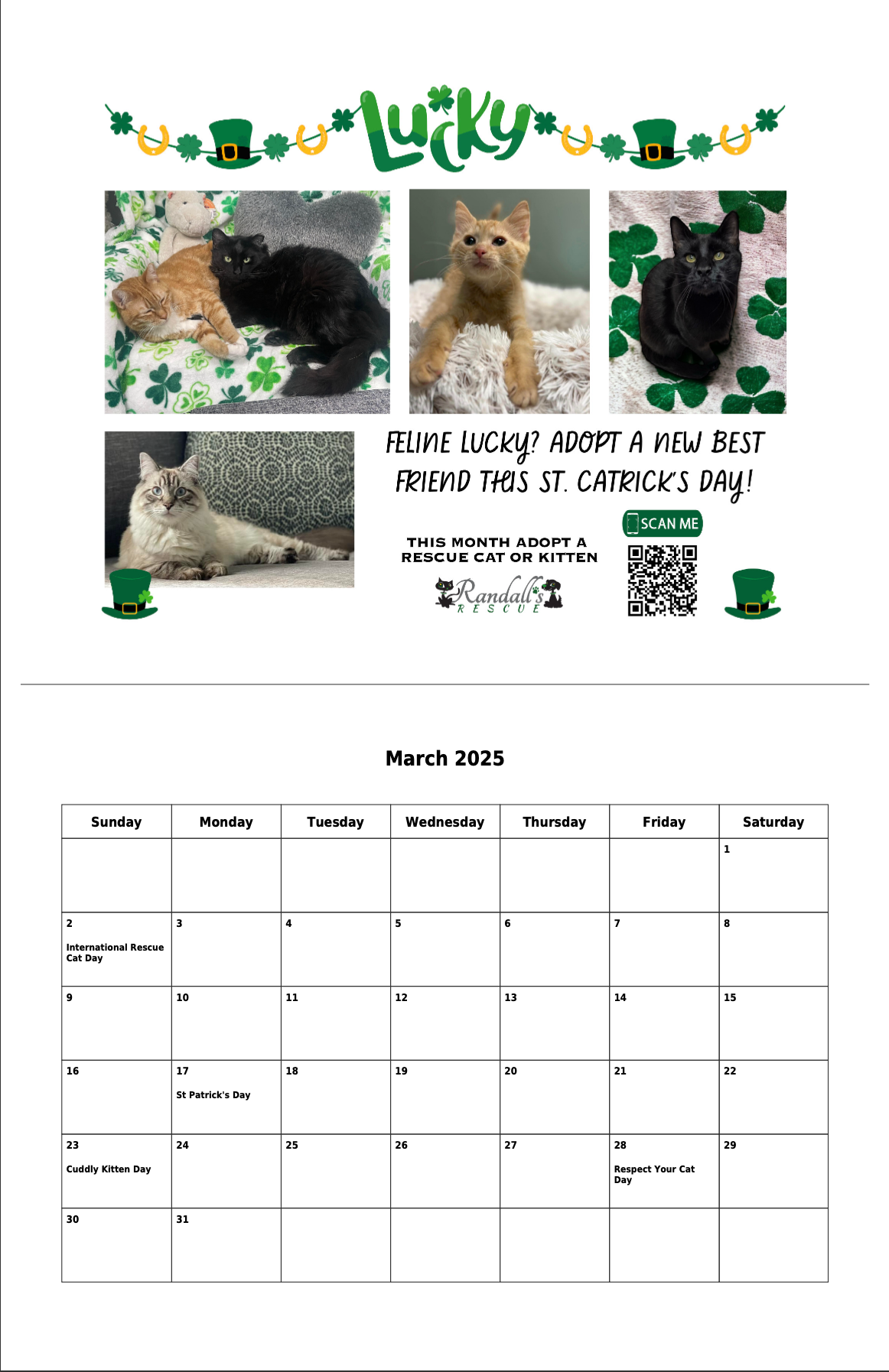 Printable 2025 Cat Calendar