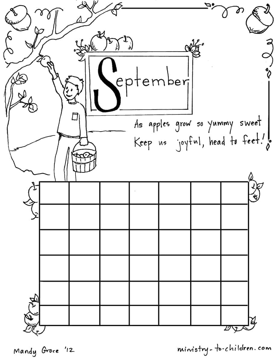 september coloring sheet calendar