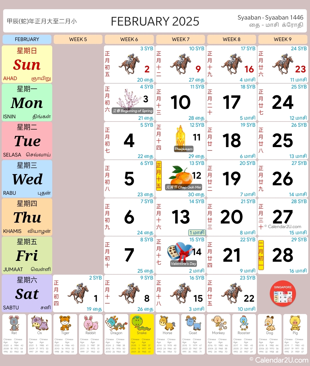 Printable Chinese Calendar 2025
