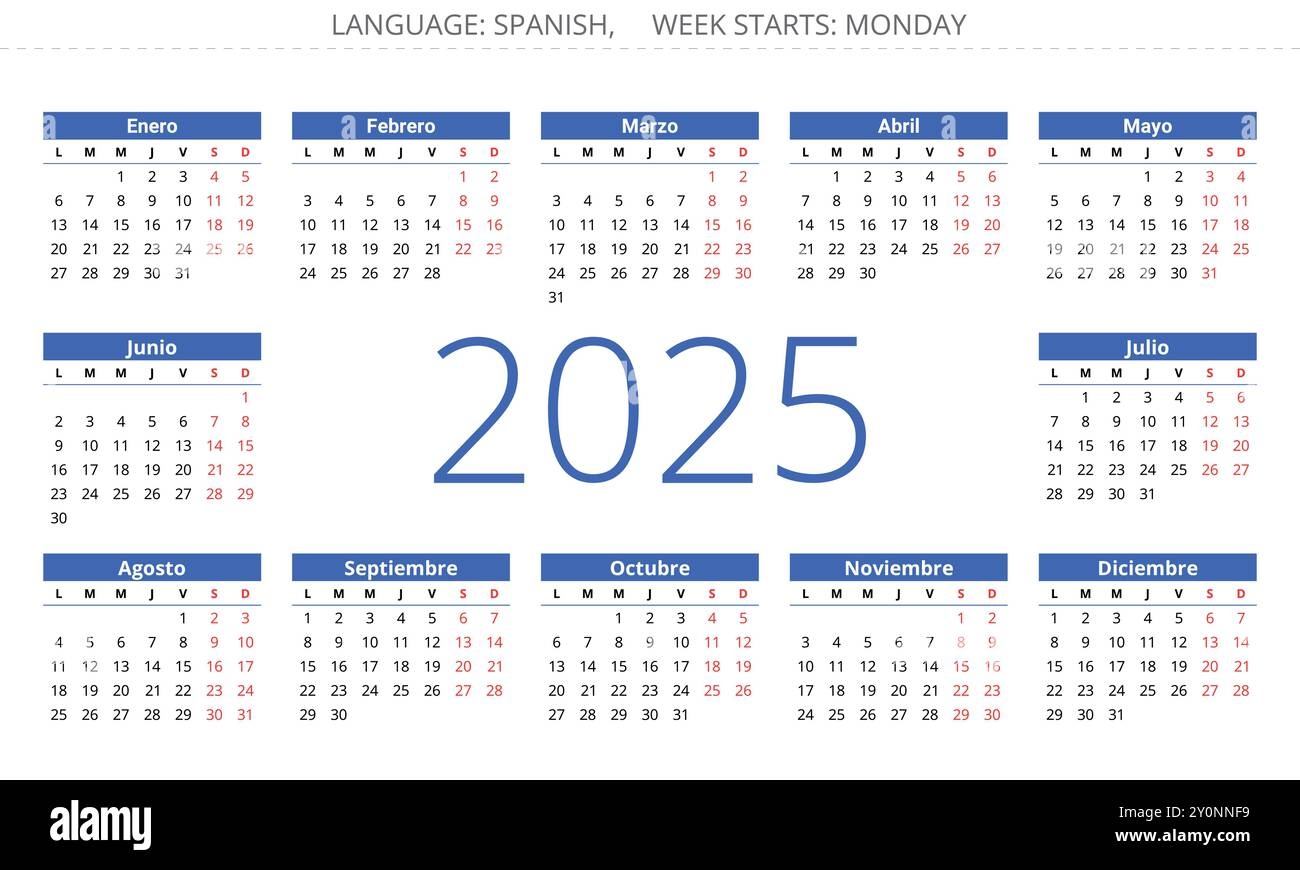 Spanish 2025 Year Month Calendar Printable Vector Illustration For Spain Stock Vector Image Art Alamy