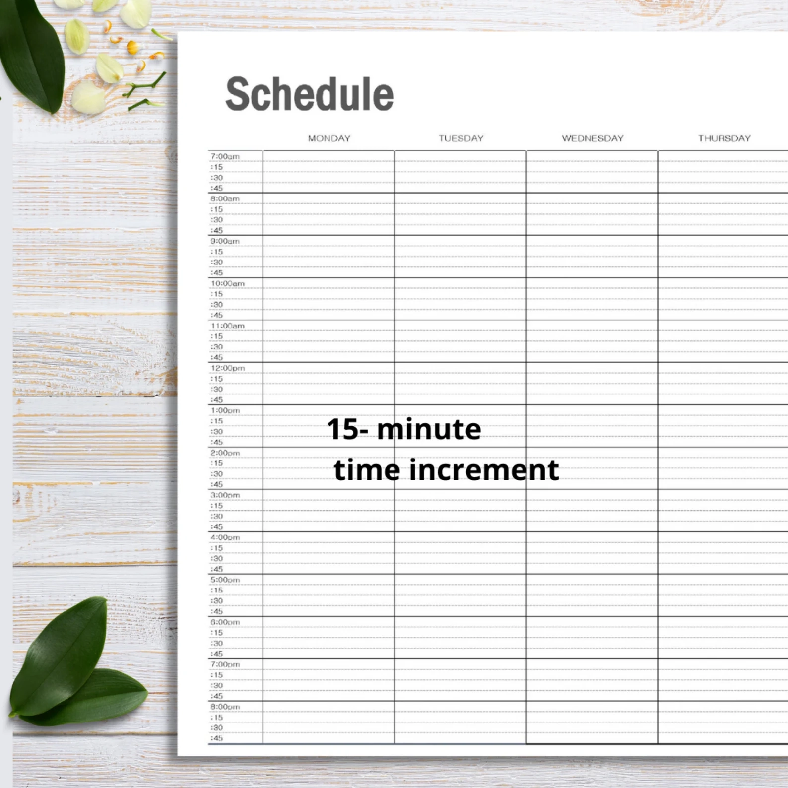 Printable Weekly Calendar 15 Minute Increments