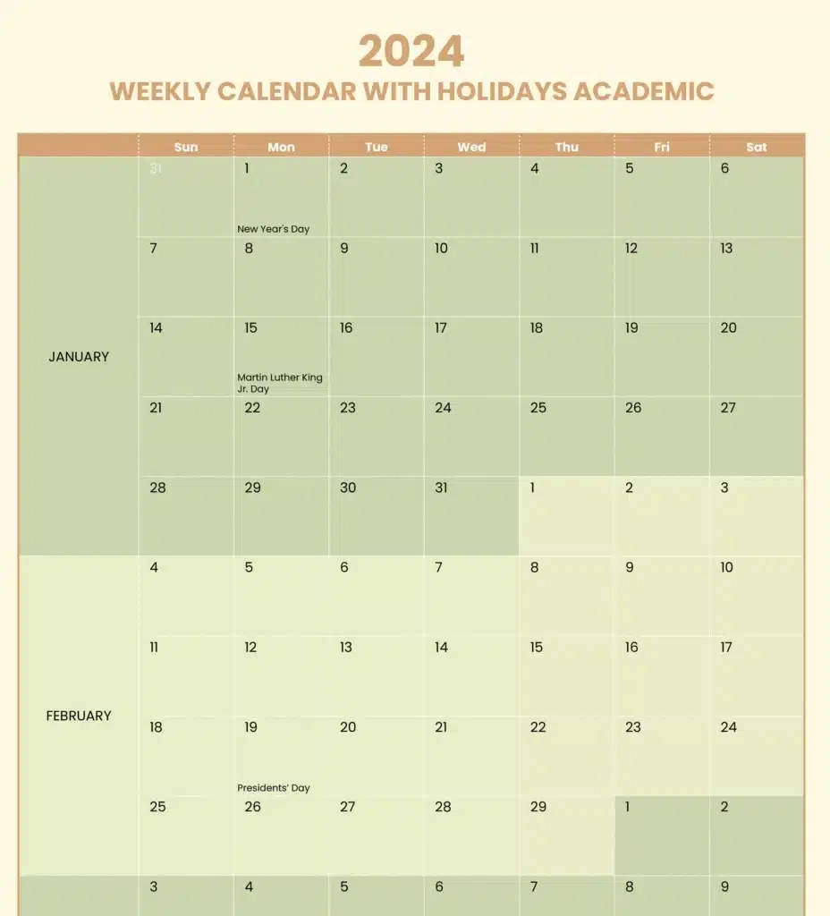Weekly Academic Calendar Template For G Sheets 2024 