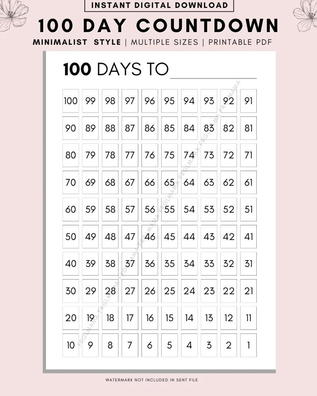 100 Day Countdown Printable Planner Countdown Calendar Fitness Journal Self Improvement Weight Loss Challenge Wedding Countdown PDF Etsy