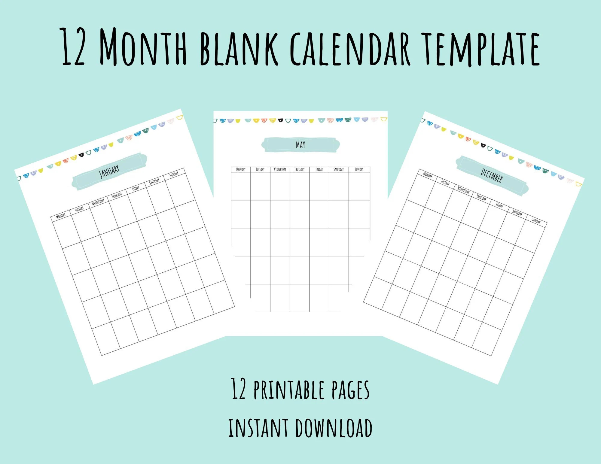 12 Month Blank Minimal Calendar Template January To December 12 Vertical Calendar Pages 8 5 X 11 Inches PDF Printable Instant Download Etsy