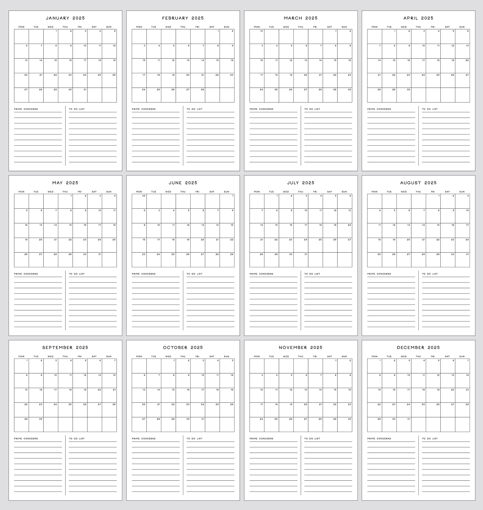 Printable Planner Calendar 2025
