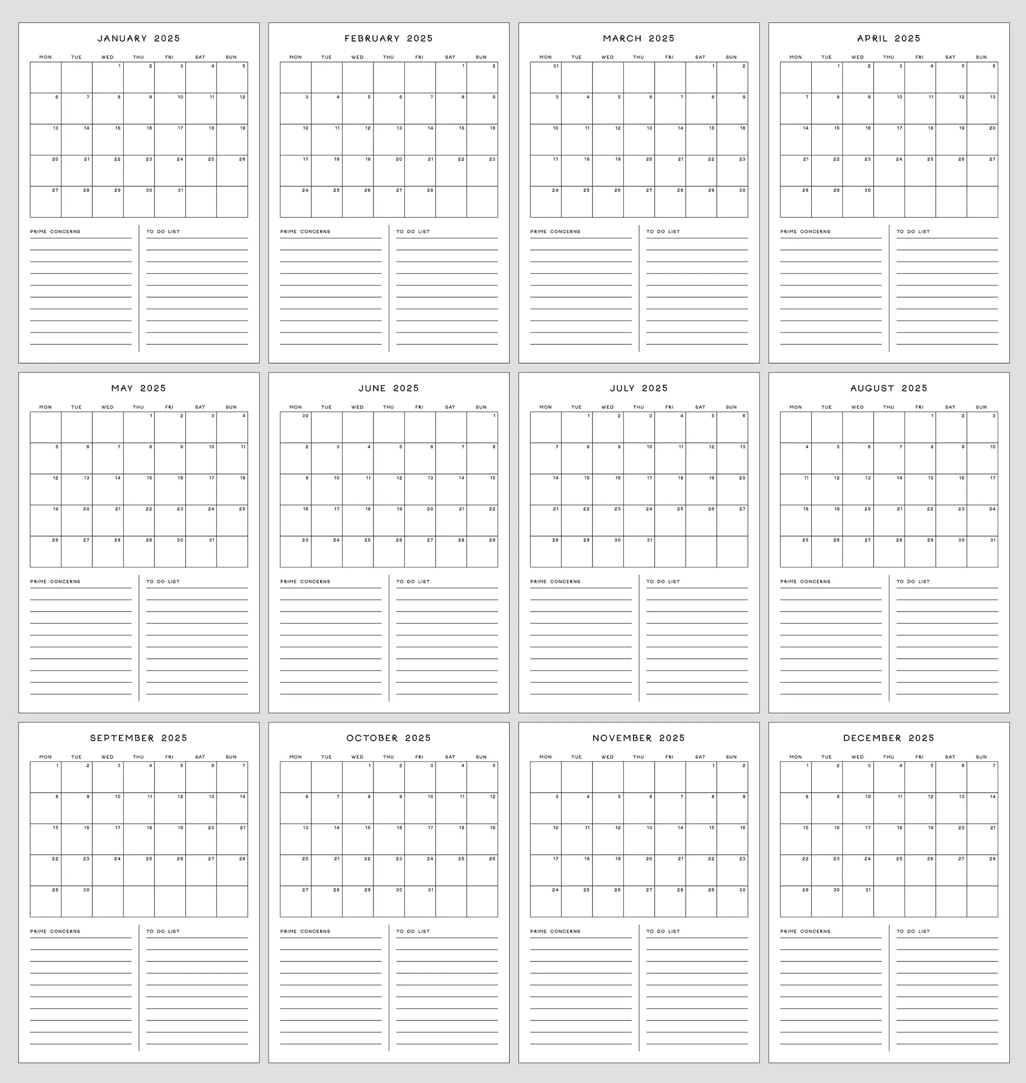 2025 Planner Calendar Printable