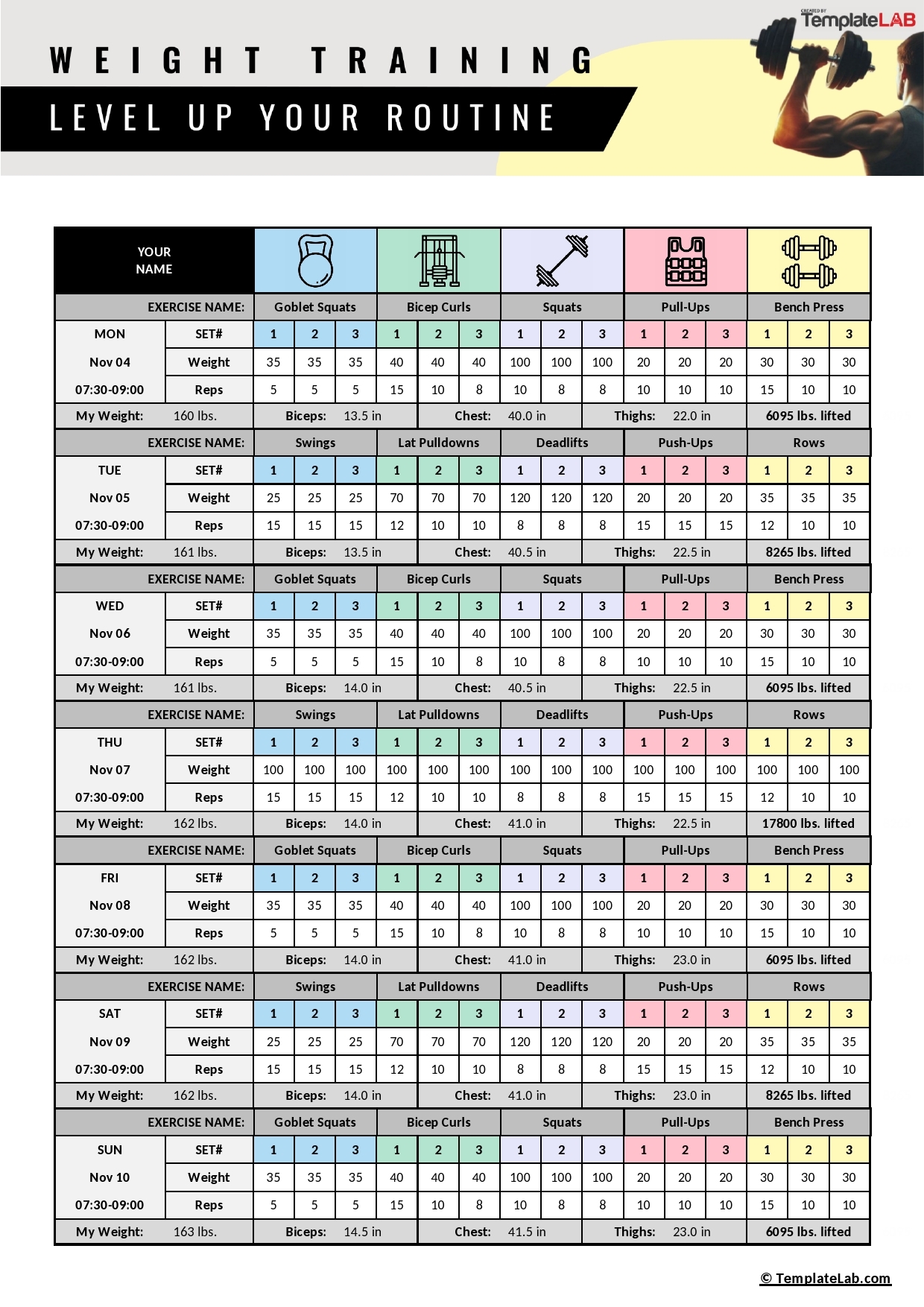 Printable Workout Calendar Template