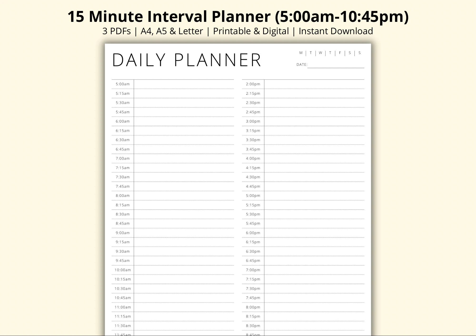 15 Minute Interval Planner Time Blocking Planner Daily Appointment Tracker Daily Schedule Daily Agenda Simple minimalist A4 a5 letter Etsy