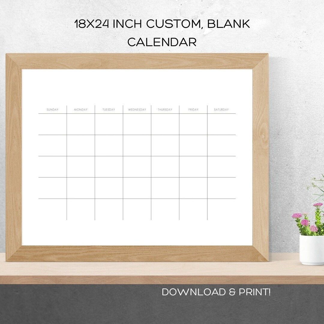 18x24 Custom Blank Printable Calendar Landscape Digital Download PDF JPEG Wall Calendar Etsy