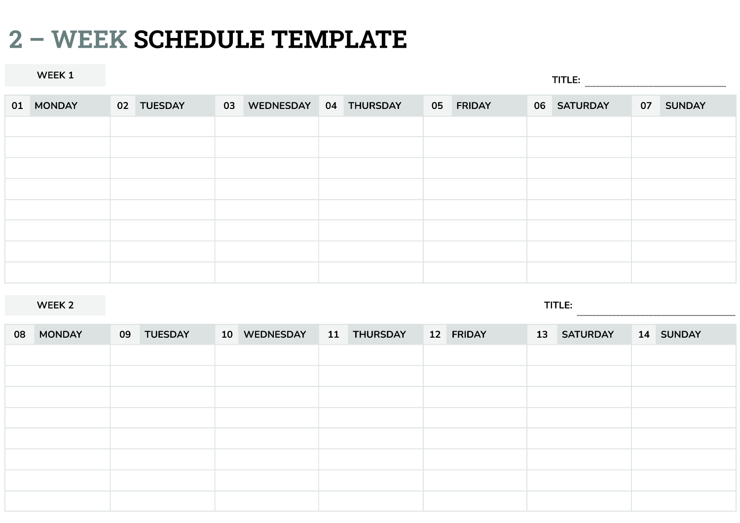2 Week Schedule Template Google Docs Word Highfile