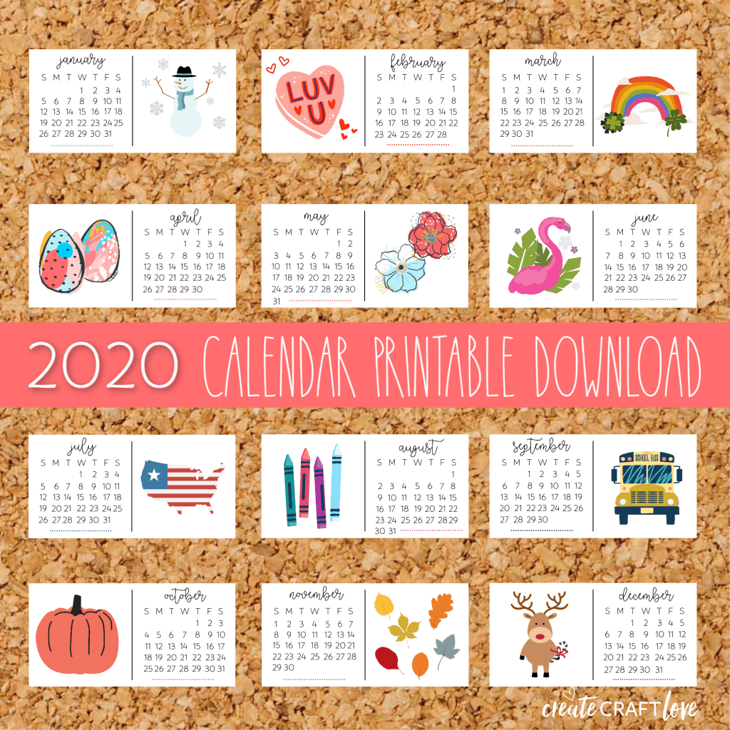 2020 Calendar Printable Download Create Craft Love