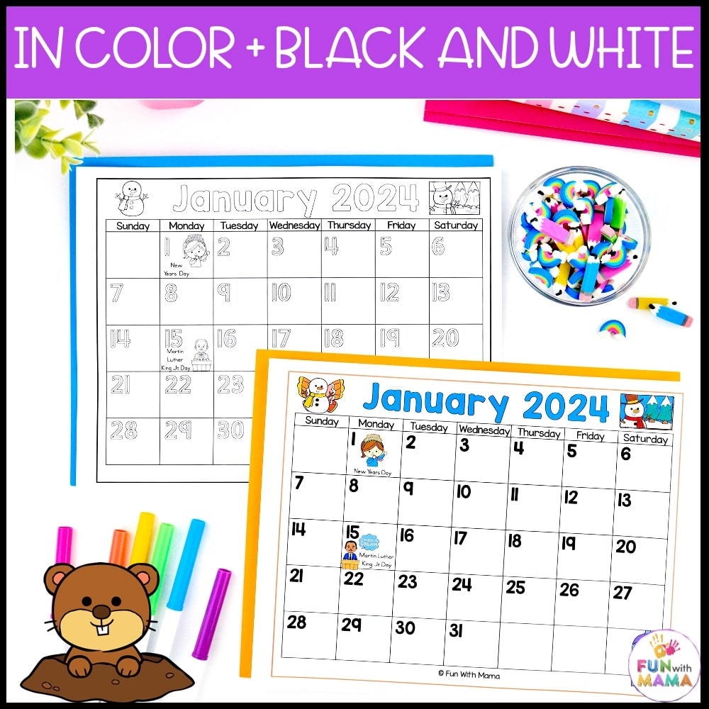 2023 2024 Monthly Calendar Activity Kindergarten Printable Fun With Mama Shop