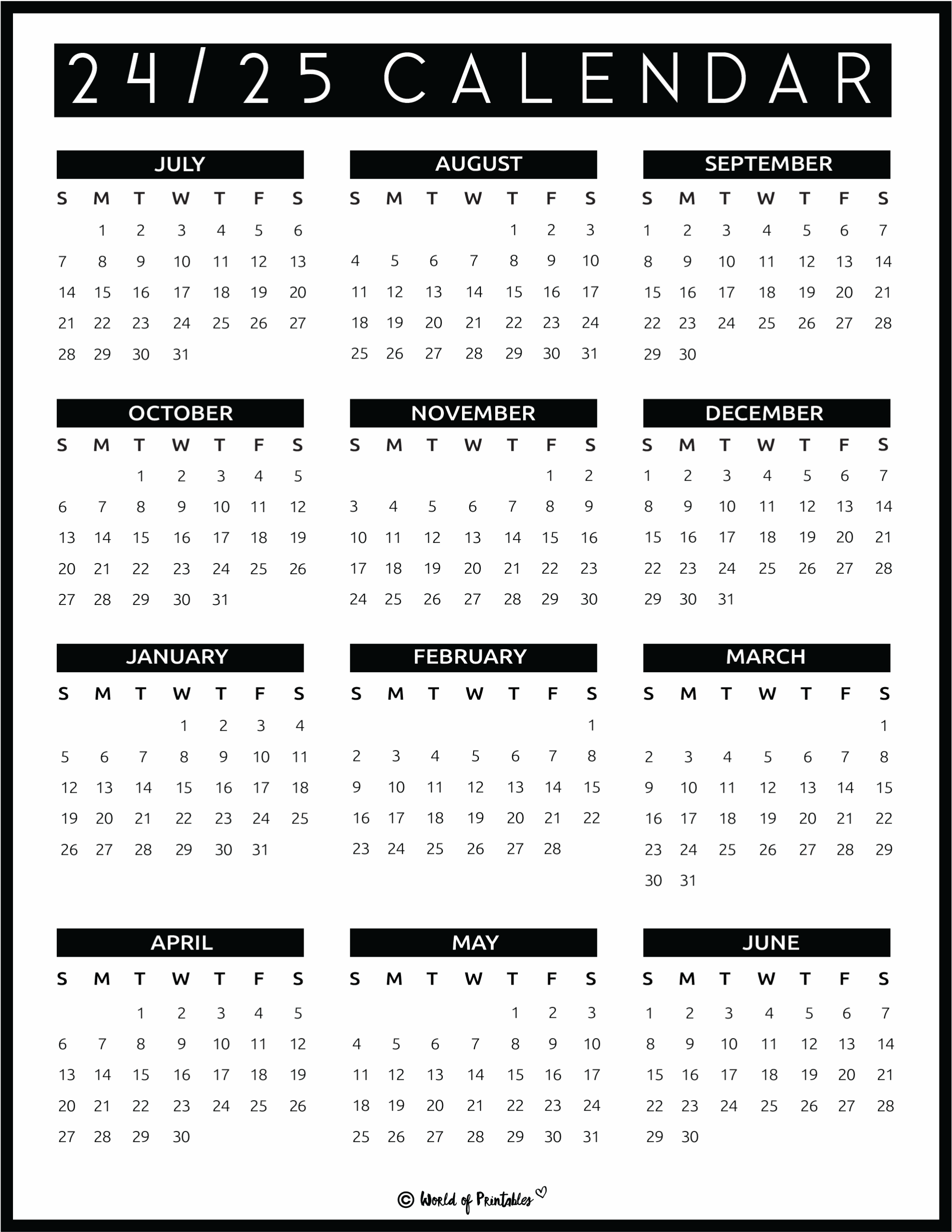 2024 2025 Calendar Free Printables World Of Printables