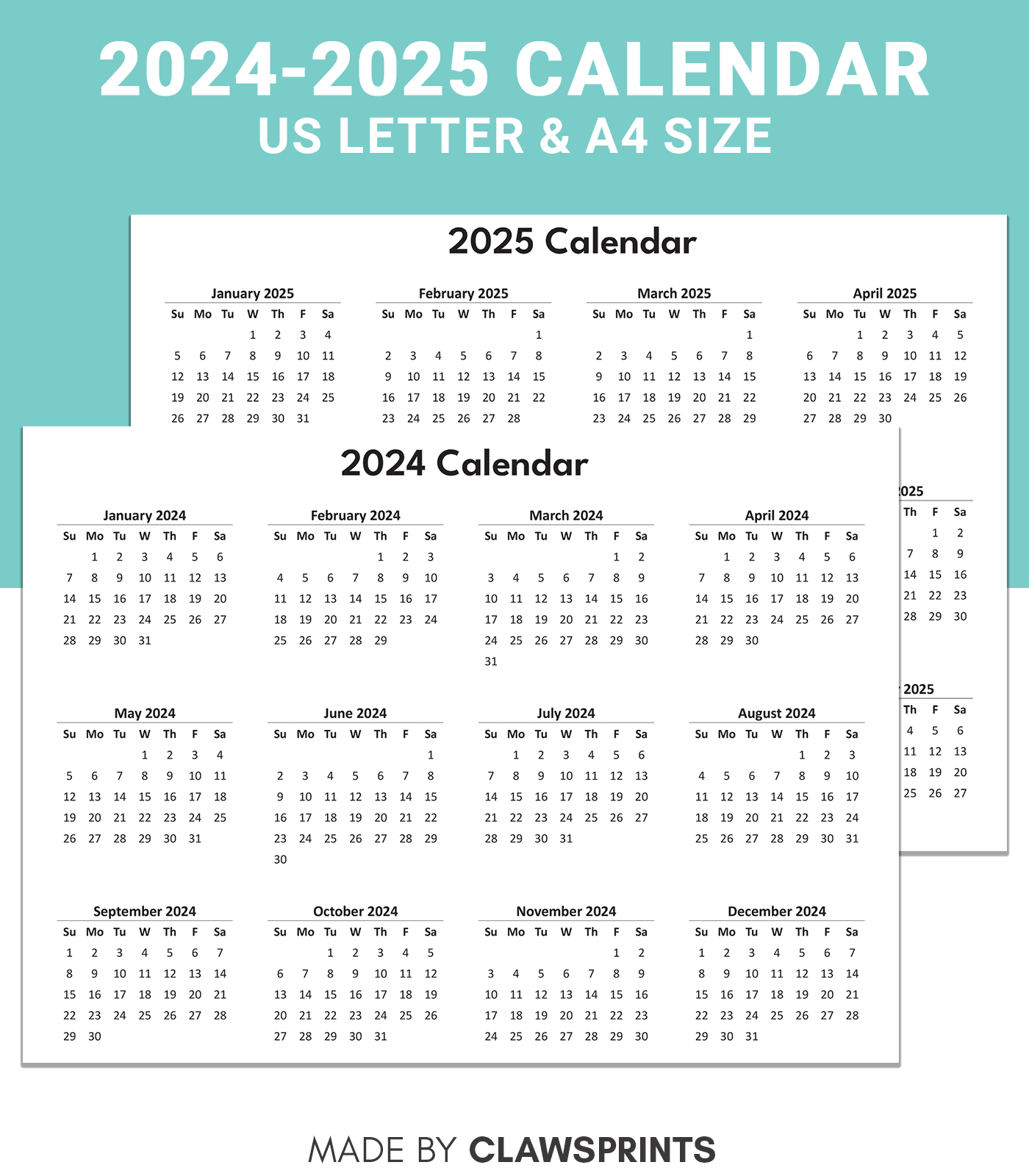 2024 2025 Monthly Planner Two Years Calendar Landscape Printable Template Minimalist Design PDF Made By Teachers