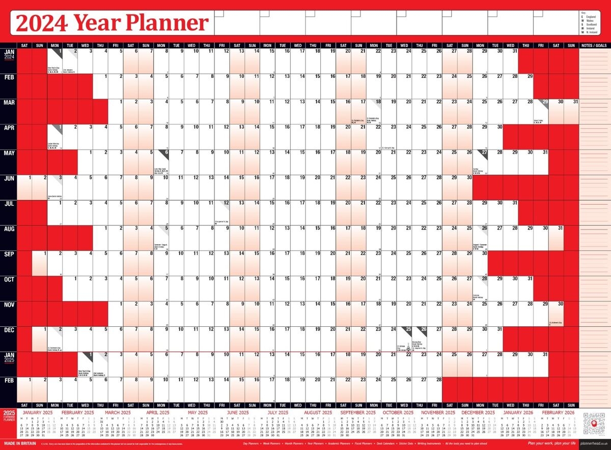 2024 Wall Planner Calendar Annual Year Yearly Plan Chart Month Non Laminated RED EBay