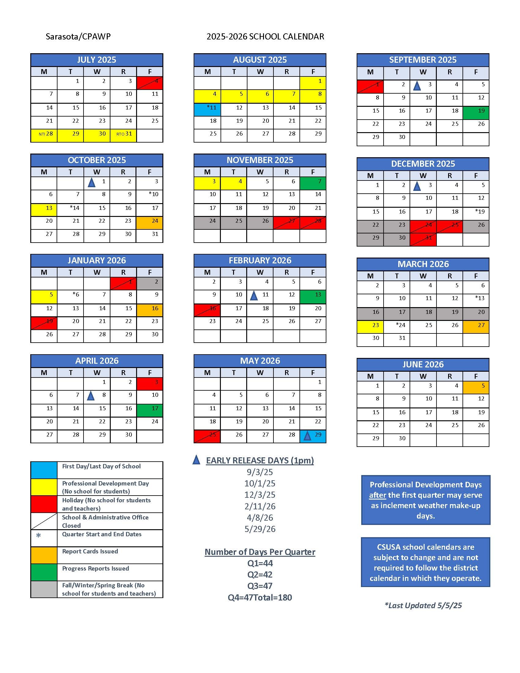 Printable Calendar 25-26 School Year