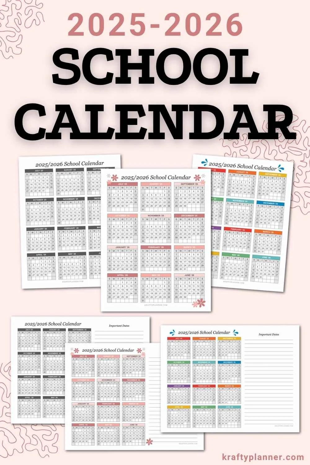 2025 2026 School Calendar Printables Krafty Planner