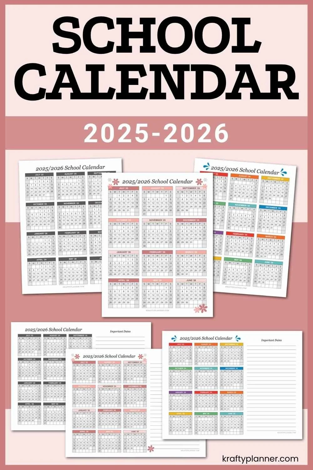 2025 2026 School Calendar Printables Krafty Planner