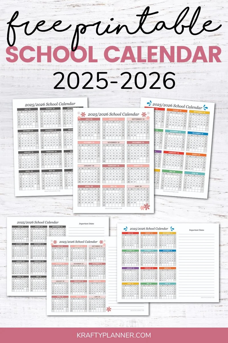 2025 2026 school calendar printables krafty planner