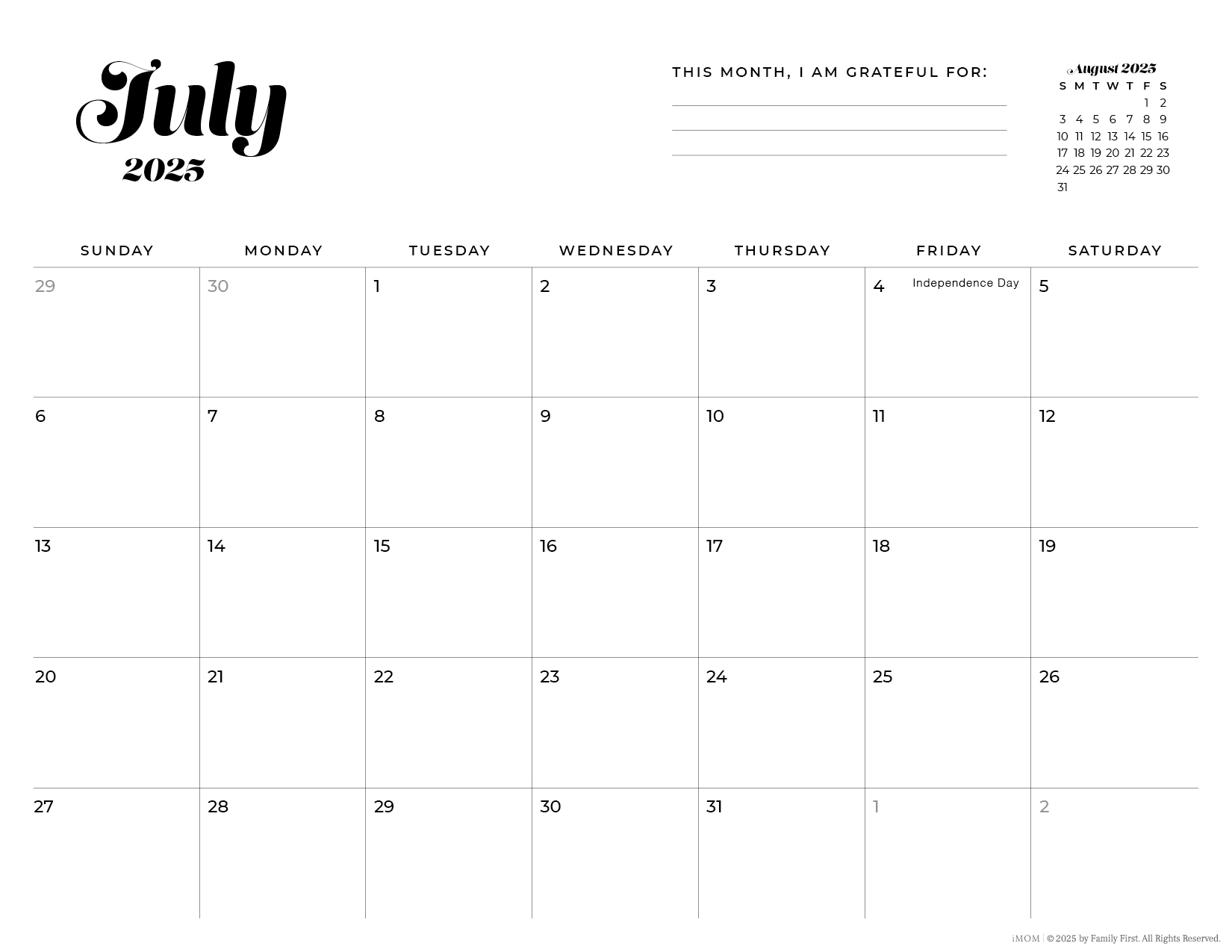 2025 2026 simple printable calendar for moms imom
