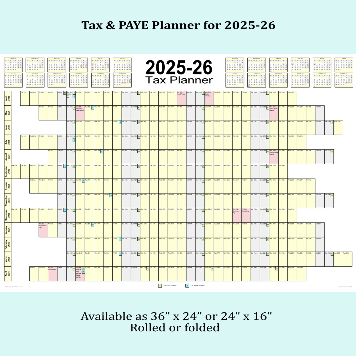 2025 26 UK Tax PAYE Planner Wall Calendar 13 Months Choice Of Style And Size EBay
