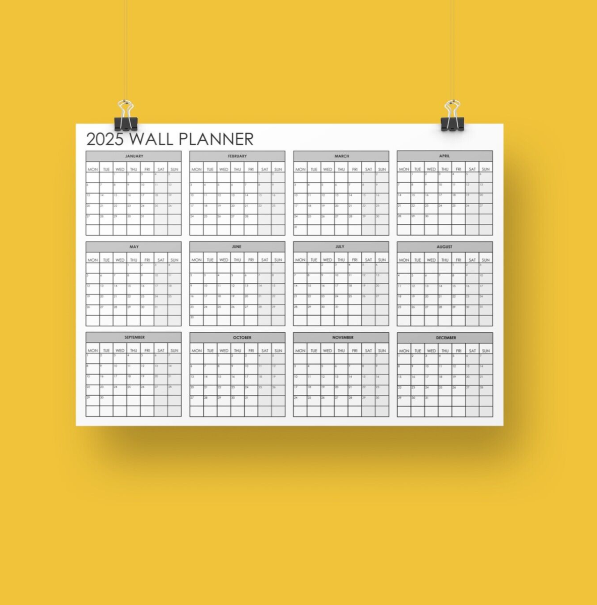 Yearly Calendar 2025 Printable Large Font