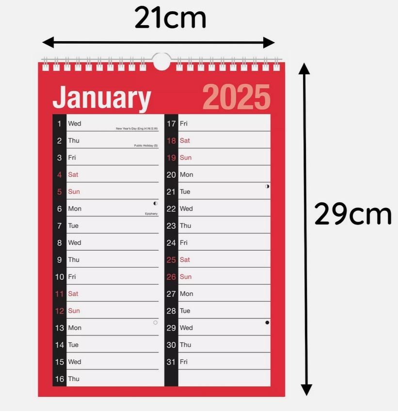 2025 Calendar A4 Large Print Month To View Wall Planner