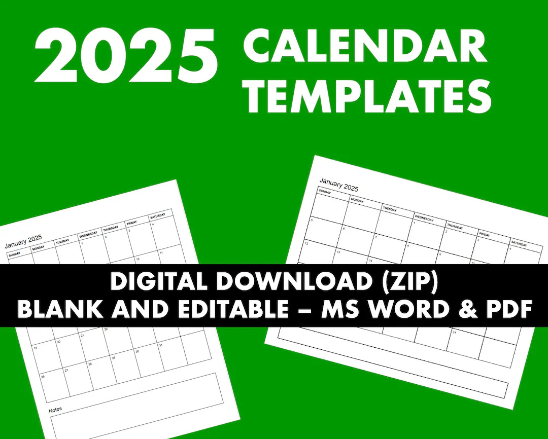 2025 Calendar Digital Templates Download A4 And 8 5 X 11 Inch MS Word And PDF Editable Calendar Templates Etsy Australia