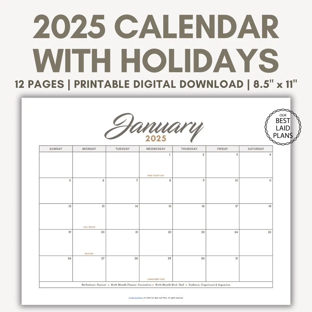 2025 Calendar Printable Landscape 2025 Monthly Bundle Calendar Printable Year 2025 12 Month Calendar 2025 Calendar With Holidays PDF Etsy