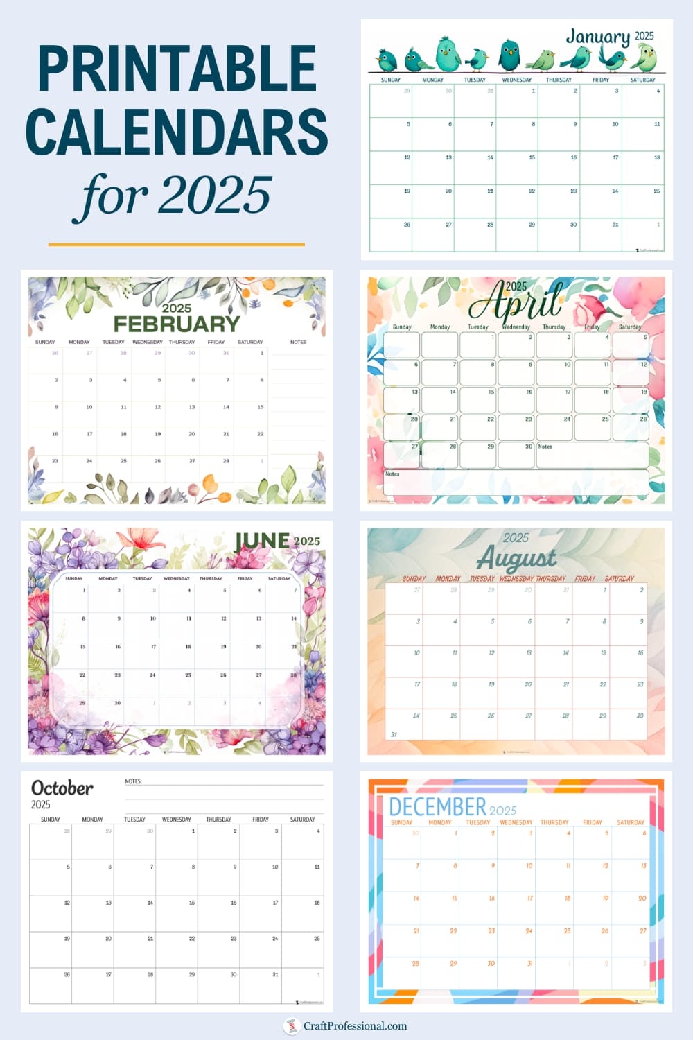 2025 calendar printable pages free monthly planners