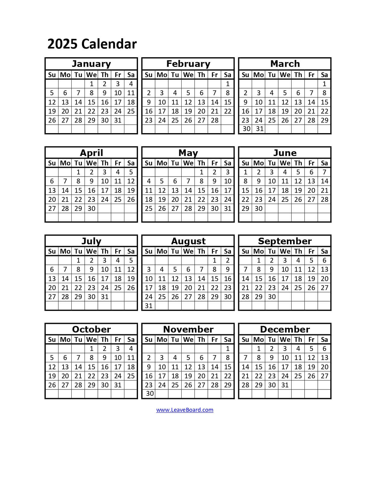 2025 Calendar Printable PDF Excel With Holidays Free Download 