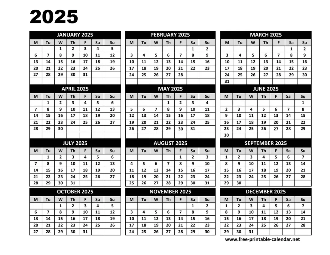 2025 Calendar Template