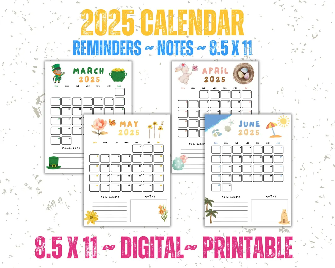 2025 Calendar With Reminders And Notes Printable Cute Kids Calendar 2025 Free Undated Daily Planner Weekly Planner Grocery Shopping List Etsy
