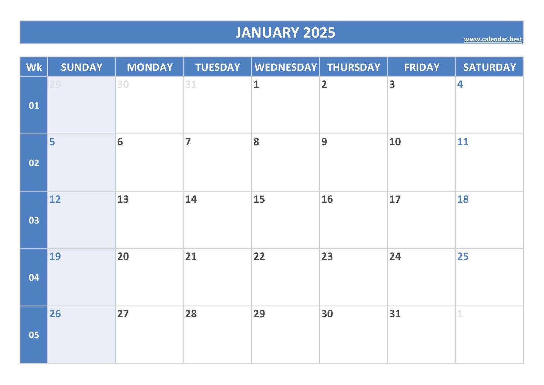 2025 Calendar With Week Numbers Printable