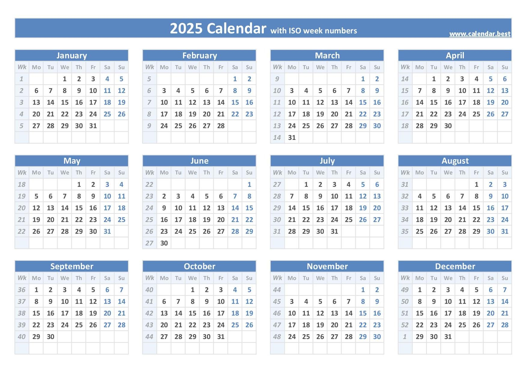 2025 Weekly Calendar Printable Free