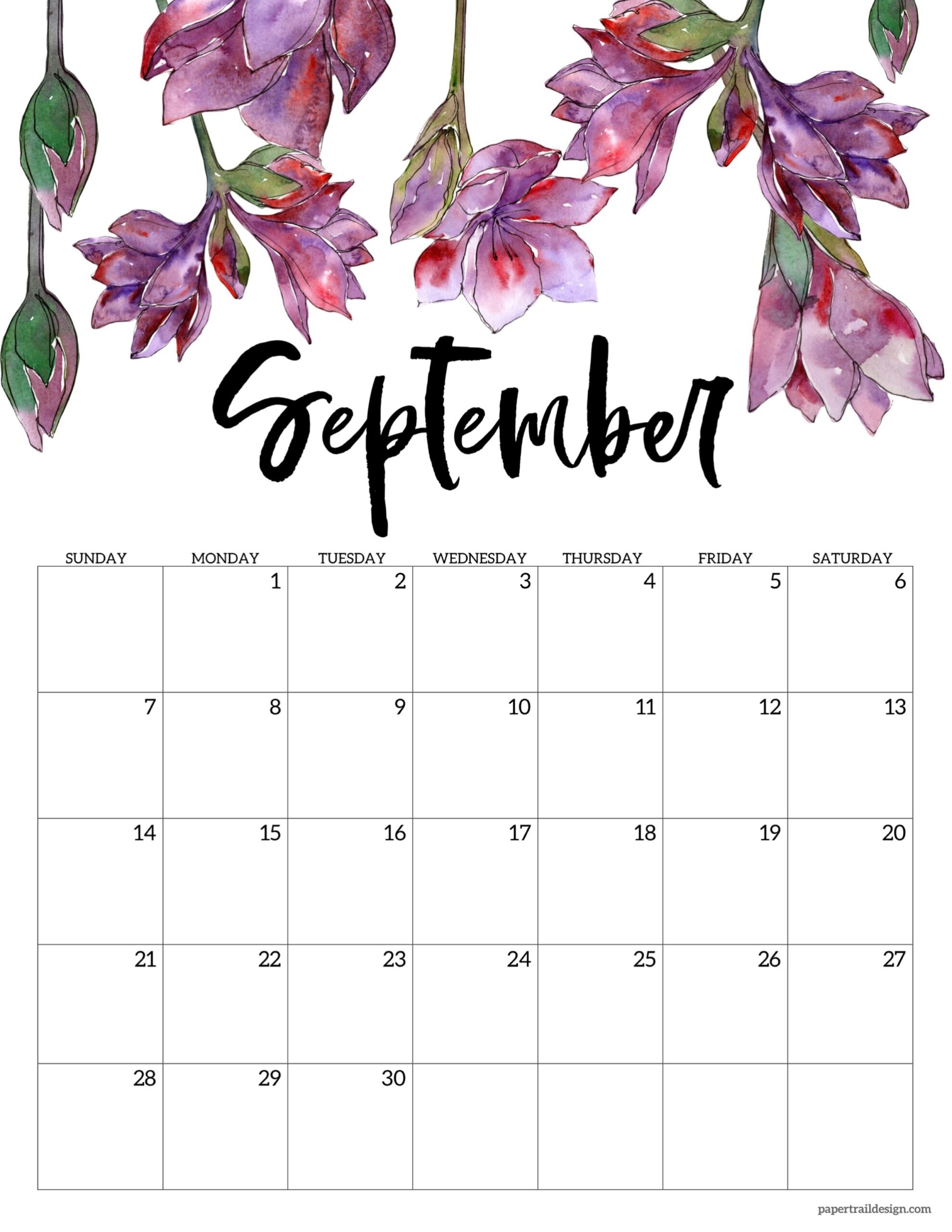 2025 free printable calendar floral paper trail design