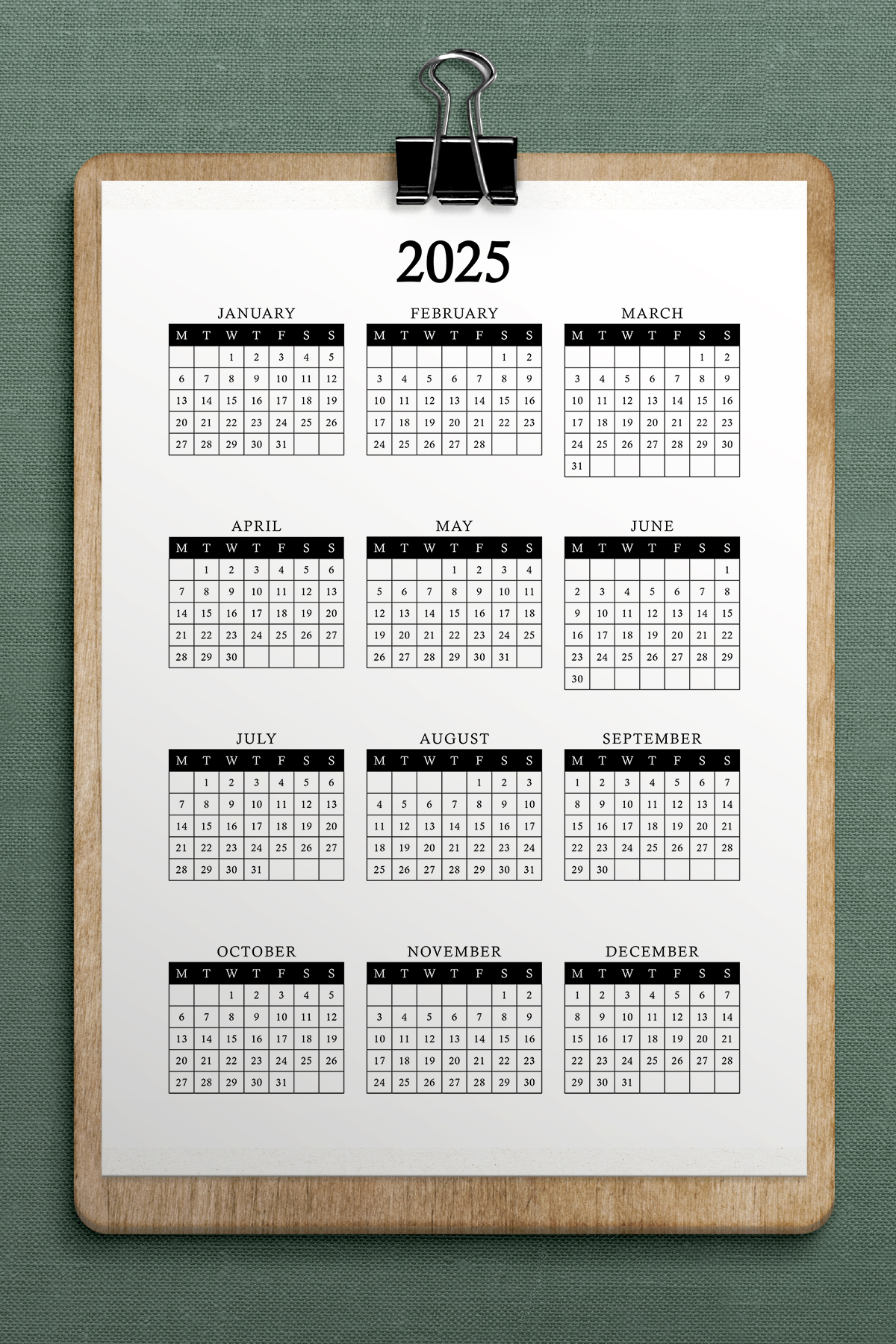 2025 free printable year at a glance calendar example 3 mom envy
