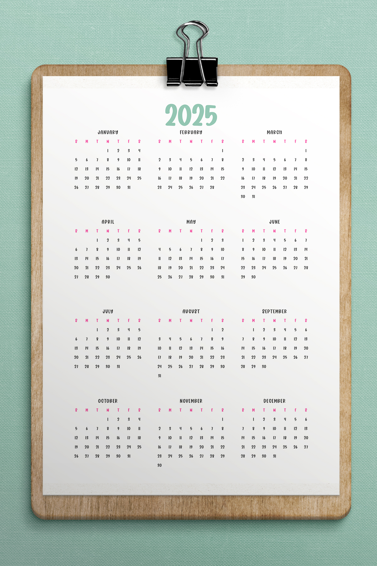 2025 Printable Calendar Year At A Glance